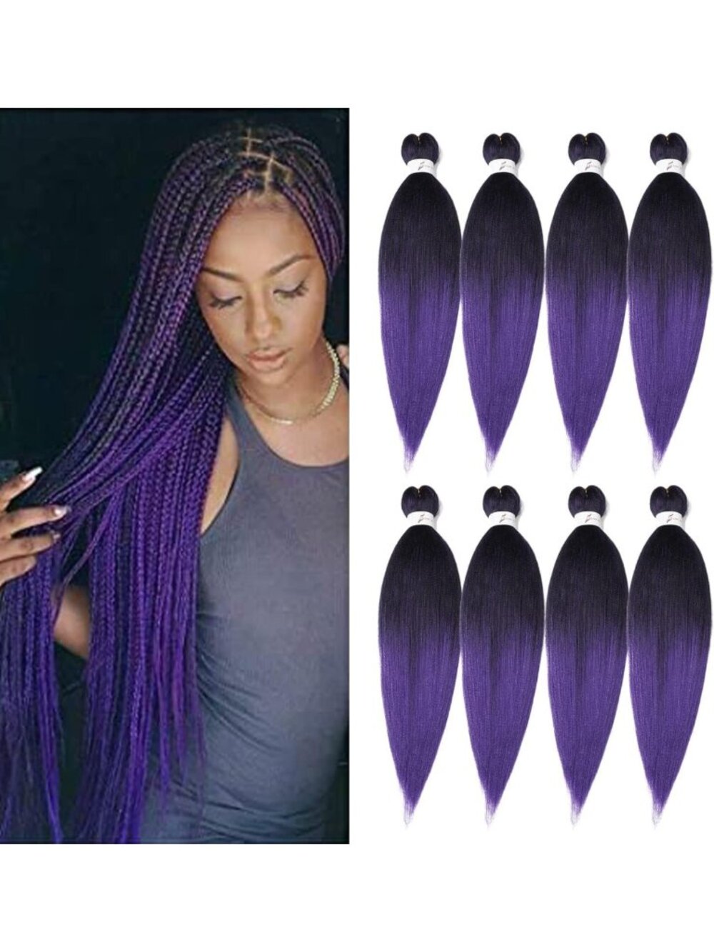 36" Pre-Stretched Braiding Hair - 8 Packs, Yaki Synthetic for Twist Braids